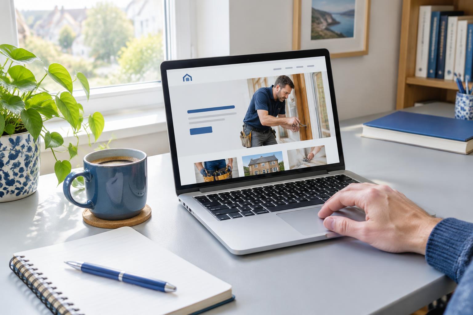 A small business website on a laptop in a bright, welcoming workspace